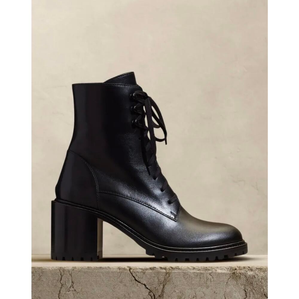 Banana Republic Cordoba Boots Black Leather Lug Sole Italy Womens 10 Chunky Heel